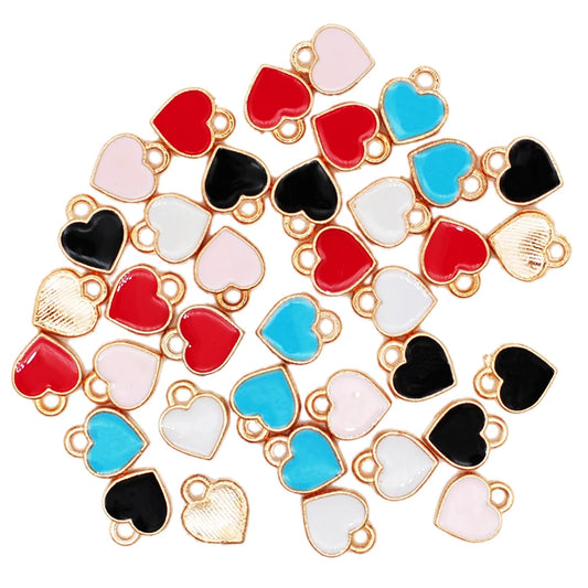 50pcs/Lot Fashion Small Heart Shape Enamel Charms 7*8mm Gold Color Tone Oil Drop DIY Bracelet Floating Charms