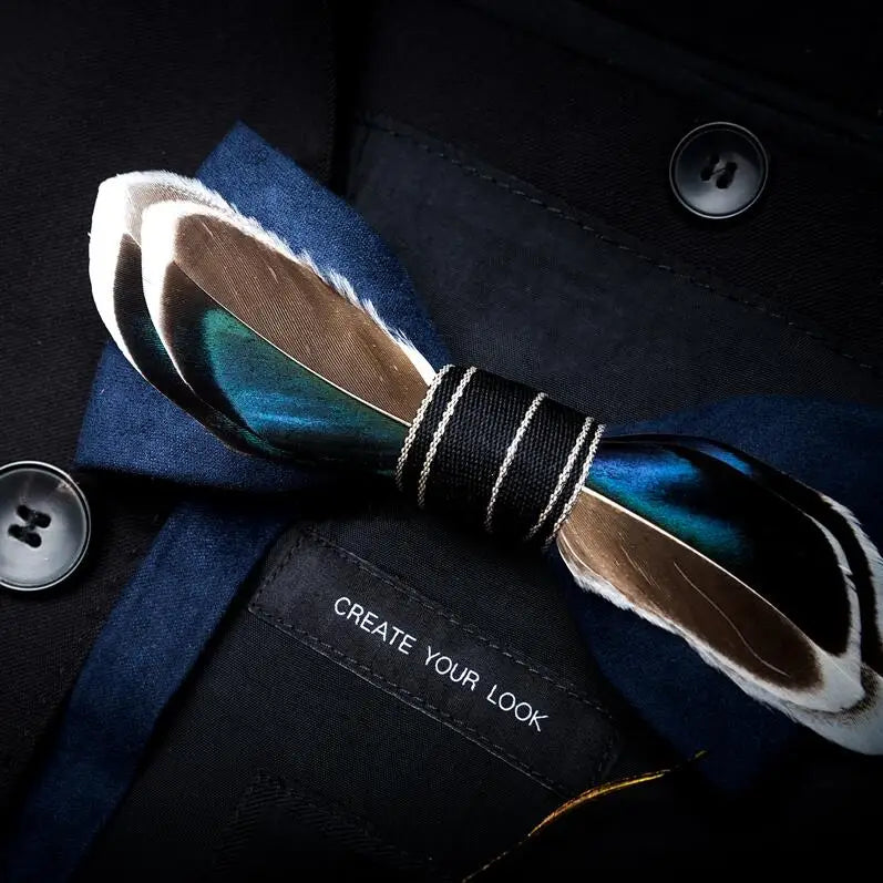 RBOCOTT Feather Bow Ties Men's Luxury Bowtie With Box Fashion Peacock Feather Bow Ties for Men Business Party Wedding