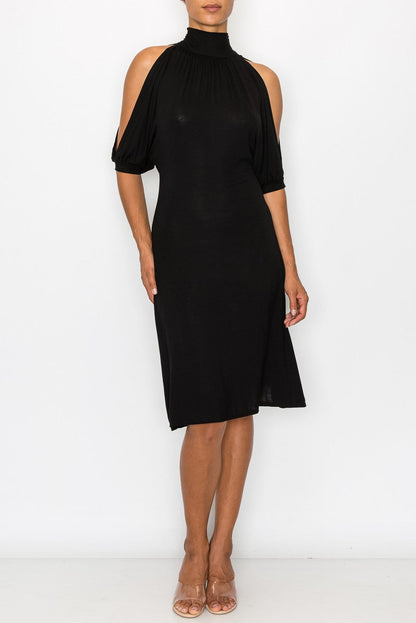 Open Shoulder Back Dress - Black
