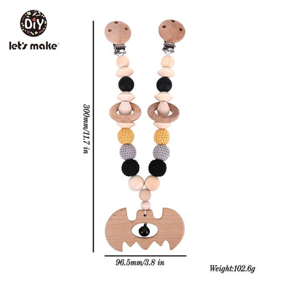 Let's Make Wood Teether Baby Bed Hanging Rattles Toy Make Noise Bird Elephant Shape Crochet Beads Bracelet Pram Clip Baby Rattle