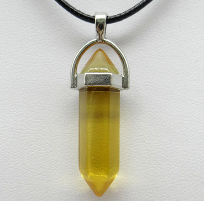 1PCS Natural Stone Quartz Crystal Opal Agates Hexagonal Column Pendulum Pendant Leather Chains Necklace Fashion Charms Pendant