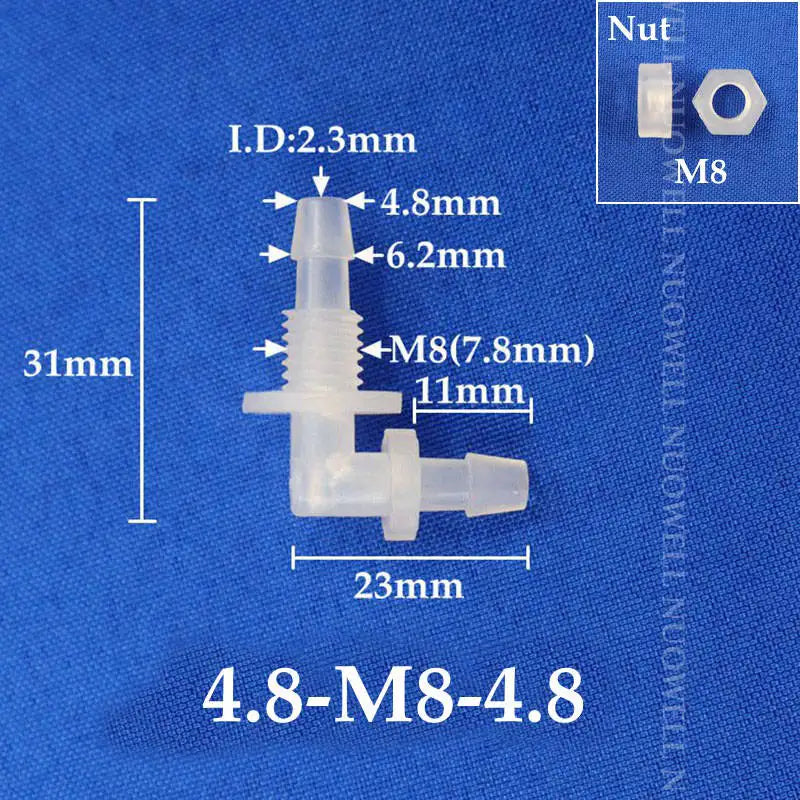 5~200pcs M6 M8 G1/8~g1/2 Thread to 2-12mm PP Bulkhead Union Elbow Connectors Hex Nut Aquarium Fish Tank Air Pump Hose Connector