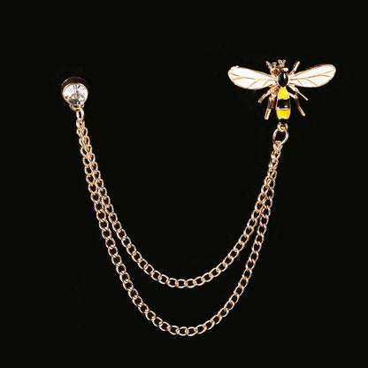 Cute Bee Vintage Brooches Pins Animal Alloy Metal Chain Brooch Broches Man Suit Shirt Collar Tassel Lapel Pin Women Jewelry