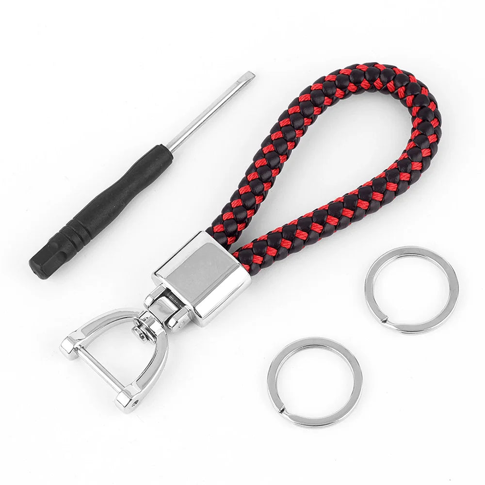 High-Grade Keychain for Men Women Rotatable Key Chain Luxury Hand Woven Leather Horseshoe Buckle Car Key Ring Holder Accessories