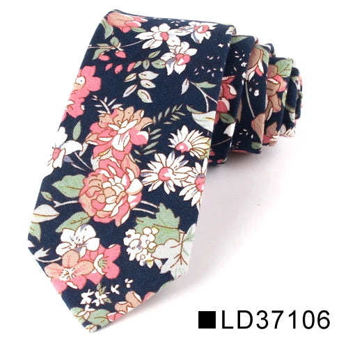 New Floral Tie for Men Women Skinny Cotton Neck Tie for Wedding Casual Mens Neckties Classic Suits Flower Print Neck Ties Cravat