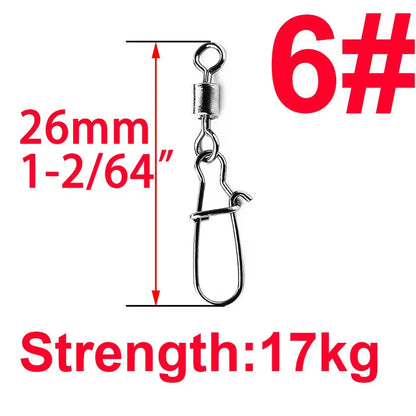 50pcs/1box 2# to 14# Fishing Connector Rolling Swivel Fish Pin Bearing Stainless Steel Snap Hook Lure Tackle Goods for Fishing