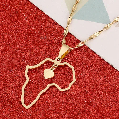 Africa Map Pendant Necklaces Heart African of Maps Jewelry Charms Gold Color Heart Map