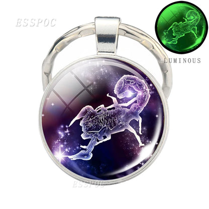 Luminous 12 Zodiac Signs Keychain Constellation Key Chain Leo Libra Virgo Sagittarius Zodiac Jewelry Birthday