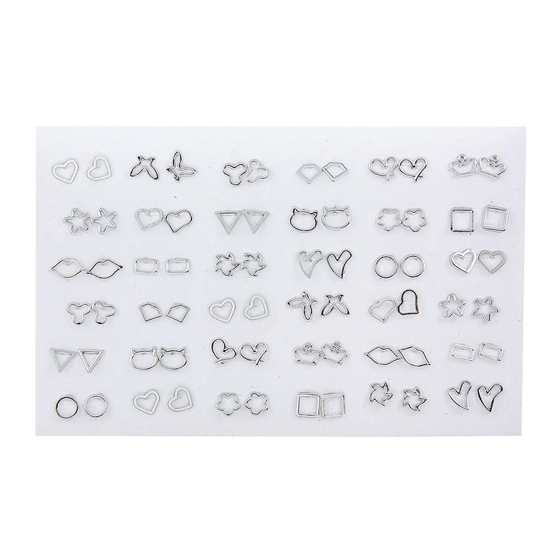 36Pairs/18pairs Earrings Mixed Styles Rhinestone Sun Flower Geometric Animal Plastic Stud Earrings Set for Women Girls Jewelry