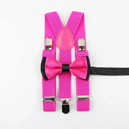 Solid Color Children Belt Bowtie Set Baby Boys Suspenders Polyester Y-Back Braces Two Colors Bow Tie Adjustable Elastic Kids