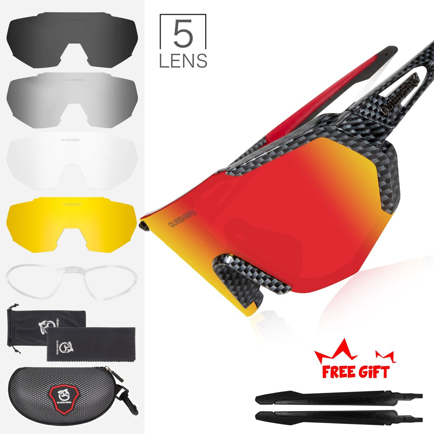 QUESHARK Women Men Polarized Cycling Sunglasses 5 Lens/Set Sports MTB Bicycle Eyewear Riding Road Bike Glasses Goggles QE42