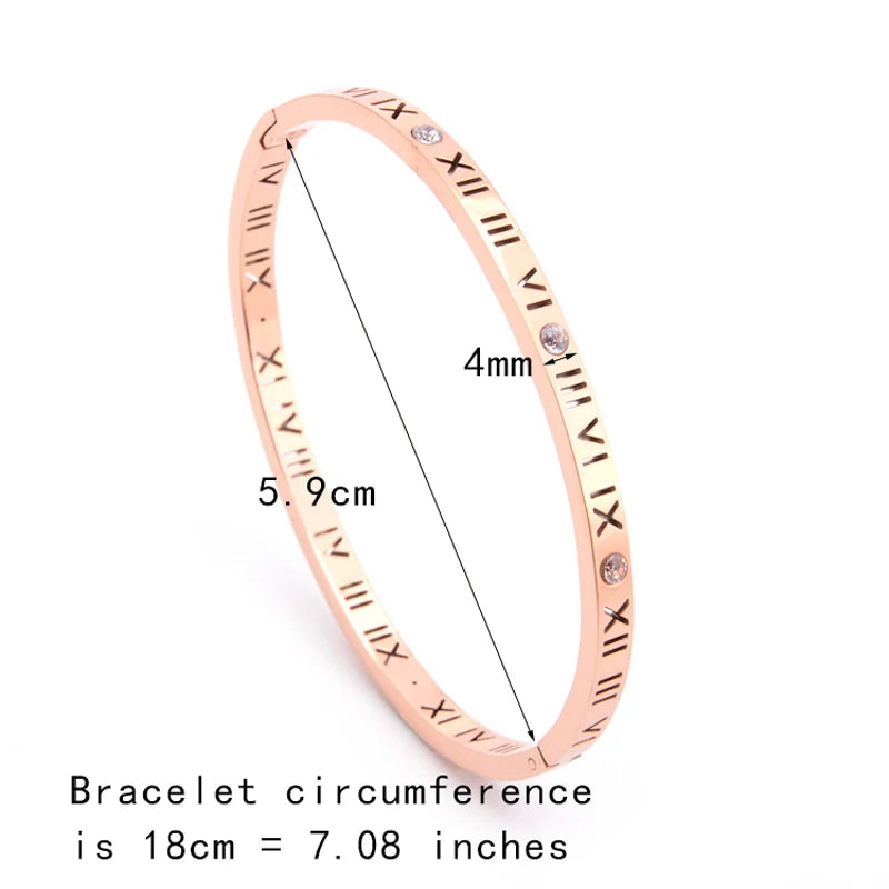 Opening Titanium Steel Bangles Crystal Gold Color Bangles Roman Numerals Women's Bracelet