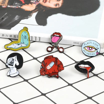 Pill Eyeliner Tongue Lips Enamel Pins Twisted Clock Girl Brooches Denim Shirt Lapel Pin Bag Punk Cool Jewelry for Friends