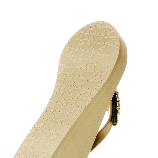 Noho Pink Flower - Embroidered Mid Wedge Flip Flops