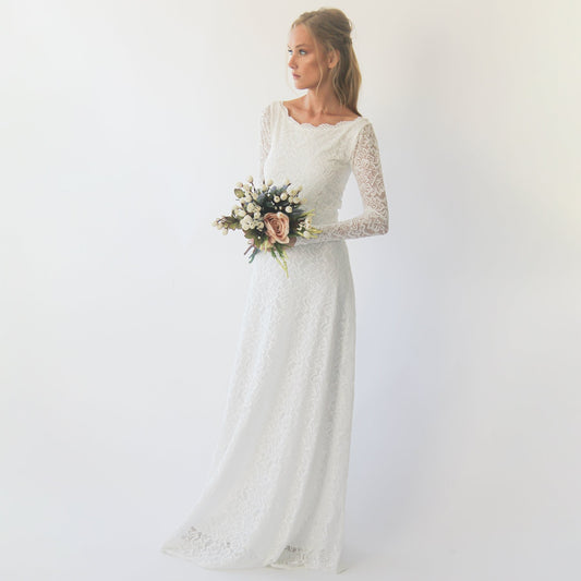 Bestseller Long Sleeves Boat Neckline Modest Wedding Dress #1297