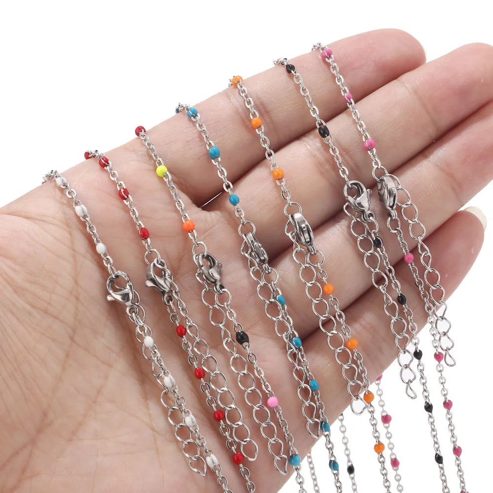 1pcs Stainless Steel Gold/Silver Color Choker Necklace Enamel Satellite Beaded Cable Ball Chain Choker Womens Necklaces