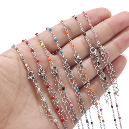 1pcs Stainless Steel Gold/Silver Color Choker Necklace Enamel Satellite Beaded Cable Ball Chain Choker Womens Necklaces