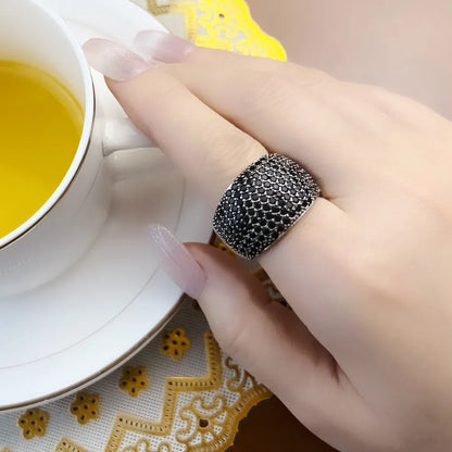 Black Pave Cocktail Ring Europe Style Fine Jewerly for Women Men 2022 Spring Vintage 925 Sterling Silver
