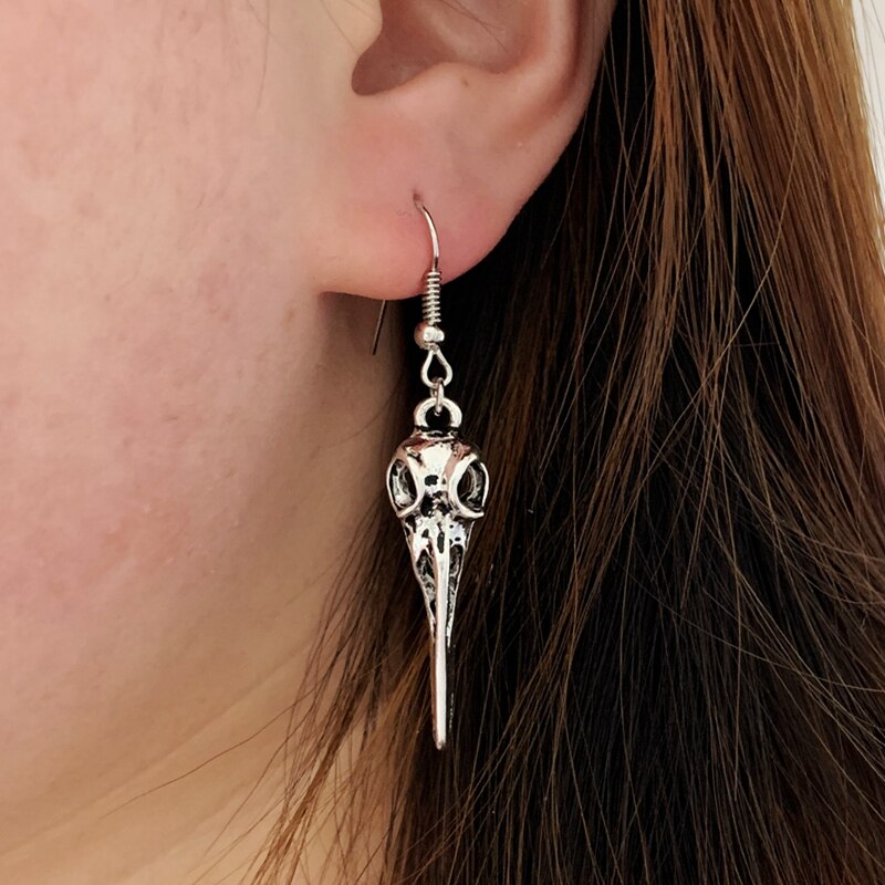 The New Bird Skull Earrings, Gothic Earrings, Pentagram, Crow Skull Earrings, Halloween