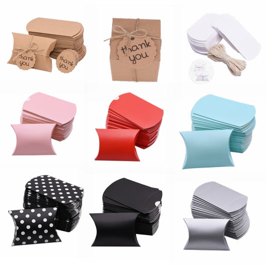 Kraft Paper Box Thank You Candy Boxes Mini Pillow Shape Wedding Favors Box for Thanksgiving Birthday Eater Party Supplies