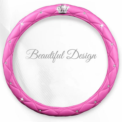Women PU Leather Car Steering Wheel Covers Diamond Black Pink Auto Steering-Covers Cases for  Lady Girls Car Accessories