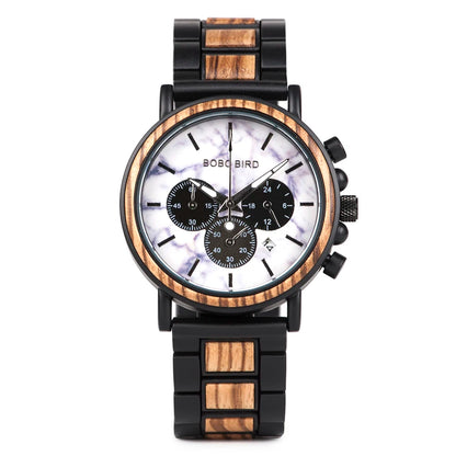 BOBO BIRD Luxury Wood Stainless Steel Men Watch Stylish Wooden Timepieces Chronograph Quartz Watches Relogio Masculino Man