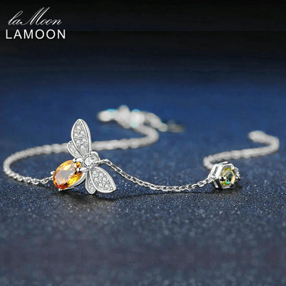 LAMOON Bee Bracelet for Woman Citrine Gemstones Bracelets 925 Sterling Silve 14K Gold Plated Designer Jewelry for Lover LMHI002