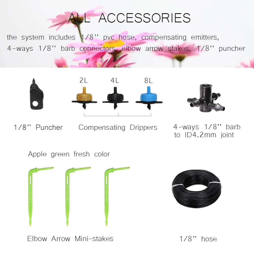 MUCIAKIE Garden Drip Irrigation Kit Micro Watering Elbow Drippers System for Greenhouse Pot Plants 1/8'' 3/5mm Hose Set 2/4 Ways