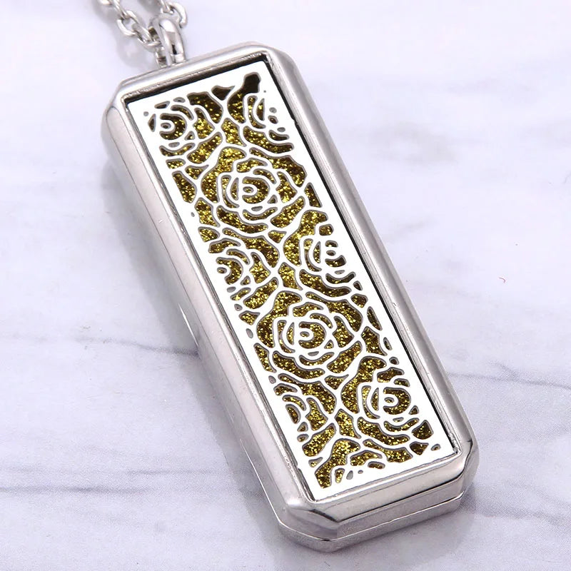 Square Stainless Steel Magnetic Aromatherapy Diffuser Necklace Jewelry Perfume Locket Pendant Essential Oil Locket Necklace