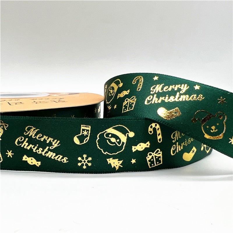 5yards 1inch 25mm Christmas Ribbon Printed Christmas Polyester Ribbon for Handmade Design Christmas Decoration