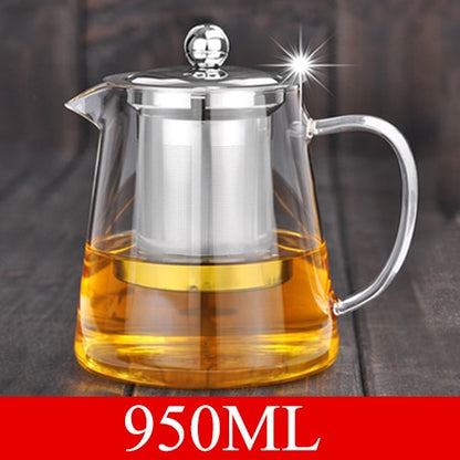 5Sizes Good Clear Borosilicate Glass Teapot With 304 Stainless Steel Infuser Strainer Heat Coffee Tea Pot Tool Kettle Set