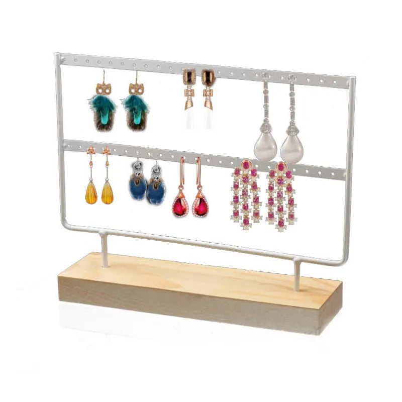 New Fashion 24/44 Creative Wooden Holes Black/White Earrings Ear Studs Jewelry Display Stand Organizer 2 Layers Jewelry Rack