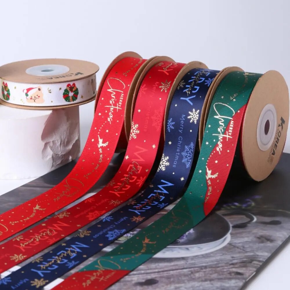 10Yards Christmas Decoration Ribbon DIY Handmade Printed  Polyester Party Christmas Wedding Party Packing Gilding Ribbon