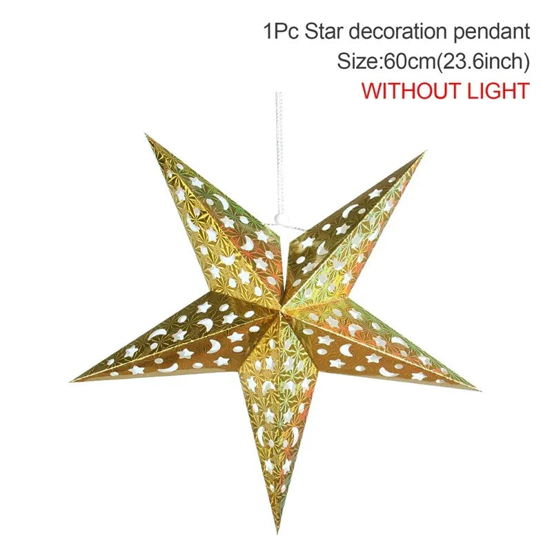 30-75cm Hollow Star Hanging Pendant Eid Mubarak Christmas Ramadan Decoration 2024 Islamic Muslim Party Decor Ramadan Kareem