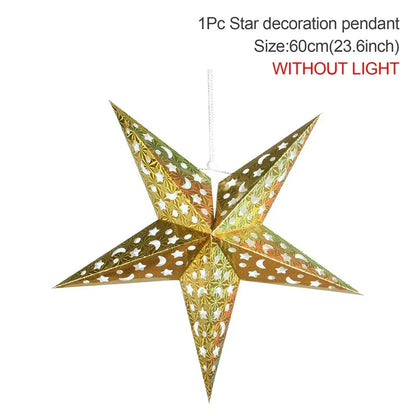 30-75cm Hollow Star Hanging Pendant Eid Mubarak Christmas Ramadan Decoration 2024 Islamic Muslim Party Decor Ramadan Kareem