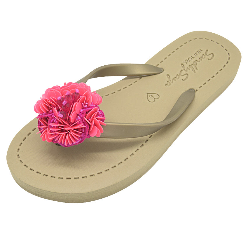 Pink Noho Flower- Embroidered Flat Flip Flops Sandal