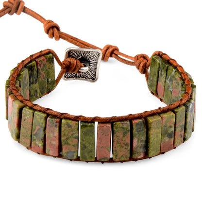 7 MultiColor Chakra Natural Stone Bracelet Bohemia Handmade Tube Beads Leather Wrap Bracelet Yoga Bracelets for Woman