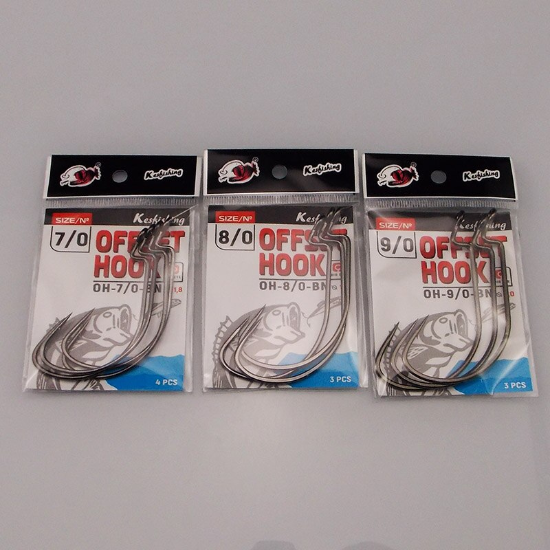 KESFISHING Fishing Hook High Carbon Steel Wide Crank Offset Fishhook for Soft Worm Lure 1/0- 9/0 Bass Barb Wobbler