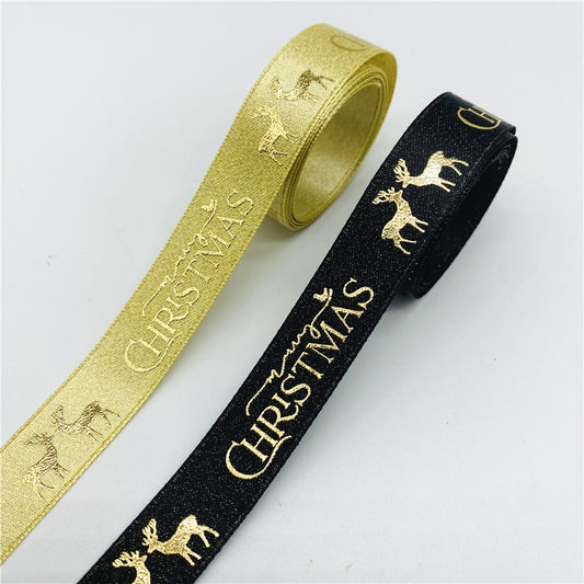 5yards/Lot 15mm Printing Christmas Ribbon Gold Powder Polyester Ribbon for Handm
