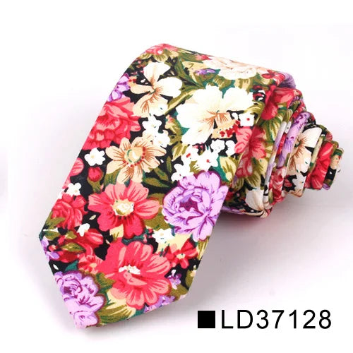 New Floral Tie for Men Women Skinny Cotton Neck Tie for Wedding Casual Mens Neckties Classic Suits Flower Print Neck Ties Cravat