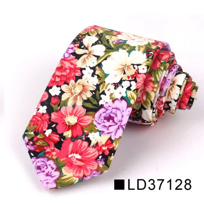 New Floral Tie for Men Women Skinny Cotton Neck Tie for Wedding Casual Mens Neckties Classic Suits Flower Print Neck Ties Cravat