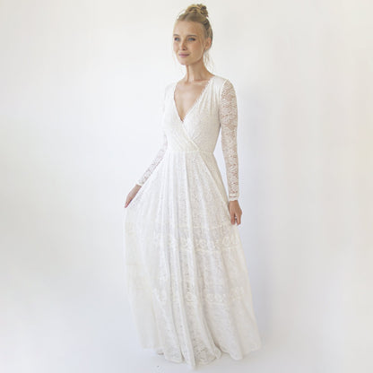 Bohemian Lace Wedding Dress Wrap Neckline With Fringes #1363