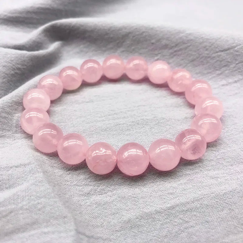 Pink Rose Powder Crystal Quartz Natural Stone Streche Bracelet Elastic Cord Pulserase Jewelry Beads Lovers Woman