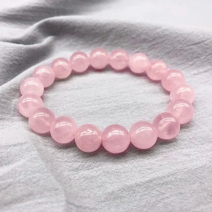 Pink Rose Powder Crystal Quartz Natural Stone Streche Bracelet Elastic Cord Pulserase Jewelry Beads Lovers Woman