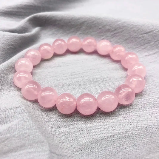 Pink Rose Powder Crystal Quartz Natural Stone Streche Bracelet Elastic Cord Pulserase Jewelry Beads Lovers Woman