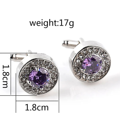 Luxury Cufflinks for Mens and Women Zircon White Purple Crystal Clear Cuff Button High Quality for Groom Wedding