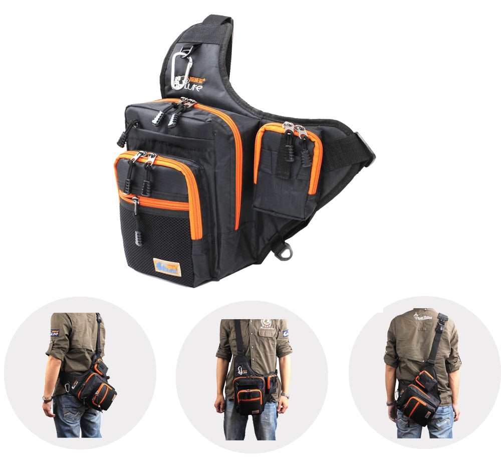 iLure Fishing Bag Canvas Carp Fishing Reel Tackle Lure Bag Green/Orange/Black 32*39*12CM Multifunction Waterproof Fishing Bag