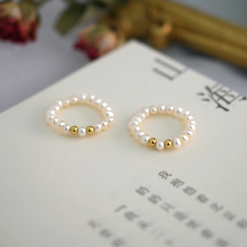 ASHIQI 3-4mm Mini Small Natural Freshwater Pearl Couple Rings Real 925 Sterling Silver Jewelry for Women