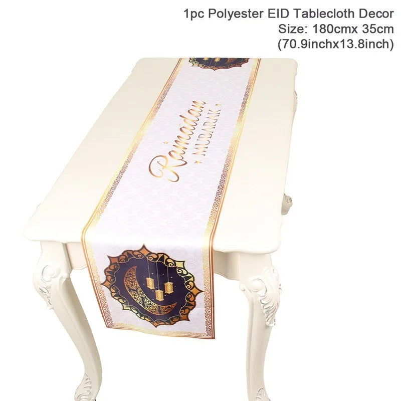 Ramadan Decor Table Runner EID Mubarak Decoration 2024 for Home Tablecloth Ramadan Kareem Islamic Muslim Party Eid Al Adha
