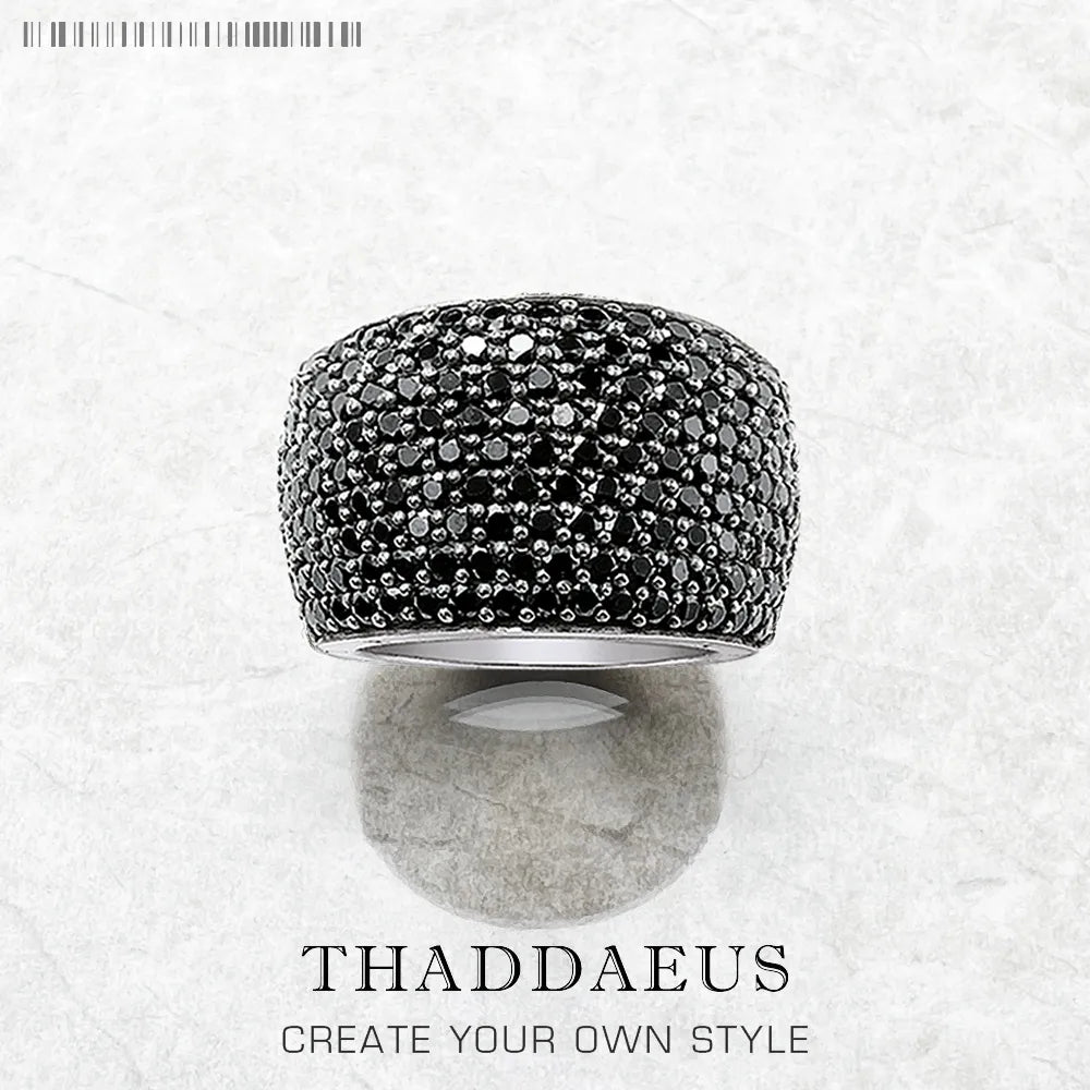 Black Pave Cocktail Ring Europe Style Fine Jewerly for Women Men 2022 Spring Vintage 925 Sterling Silver
